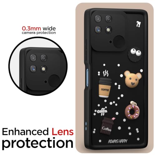 Image of Bintage Cute Fun Taddy Cartoon 3D Ball Bear Milk Cake Coffee Silicon Case Full Body & Camera Protection Back Cover Compatible for Mi Redmi 10 4G - Black