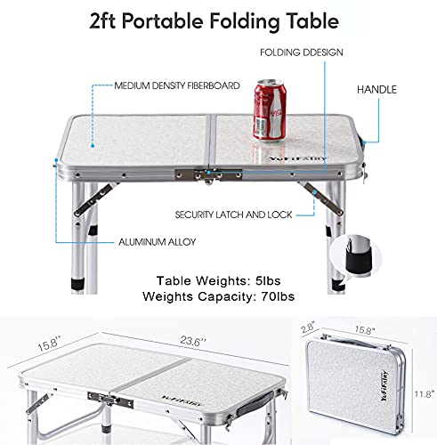 Yufifairy, Small Aluminum Camp Table, Lightweight, Portable, Foldable With 3 Adjustable Height, Indoor Outdoor Table For Cooking, Picnic, (3 Heights), 24''L X16''W #TOP2