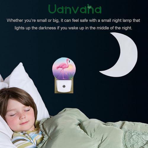 Image of Tropical Night Light Flamingo Walking by Lake Sunset Jungle LED Dusk to Dawn Plug-in Nightlight Auto Sensor for Bedroom Bathroom Hallway Living Room