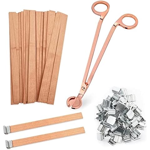 50Pcs Wood Wicks for Candles, Wooden Candle Wicks with Candle Wick Trimmer, Candle Making Wicks Smokeless Natural Wood Wicks for Candles Making Kits for Candle Making DIY Craft 5.1 x 0.5inch Cover