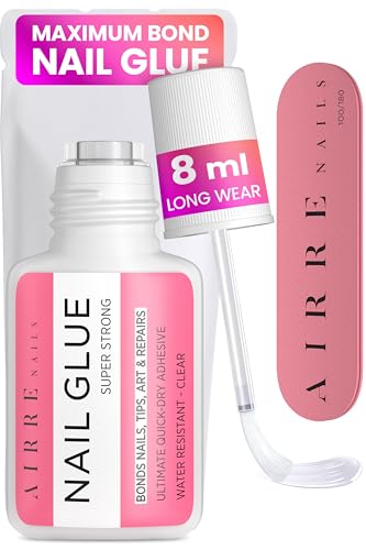 AIRRE Pegamento de Uñas Extra Fuerte con Punta Del Cepillo (8 mL) Transparente, Súper Adhesivo para Pegar Uñas Postizas, Adhesivos Acrílicos, Aplicación Precisa, inc. Preparación-Lima