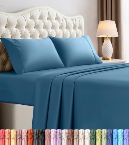 Image of Utopia Bedding Full Size Sheet Set - 4 Piece Bed Sheets, Soft and Breathable Microfiber, Includes 1 Fitted Sheet, 1 Flat Sheet and 2 Pillowcases - Oeko Tex (Dusk Blue)