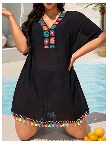 Robe de plage grande taille col en V coupe flatteuse noire