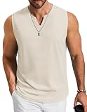 COOFANDY Men's Soft Touch Knitted Vest V Neck Sleeveless Tank Top Airy Textured Undershirt for Beach Lounge, Beige, X-Large
