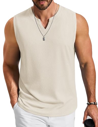 COOFANDY Men's Soft Touch Knitted Vest V Neck Sleeveless Tank Top Airy Textured Undershirt for Beach...