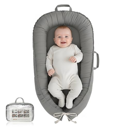 Image of Baby Lounger - Infant Lounger for Newborn 0-24 Months, Pure Cotton Breathable Baby Nest Lounger, Newborn Essentials for Baby Boys & Girls, Portable Baby Lounger for Home and Travel