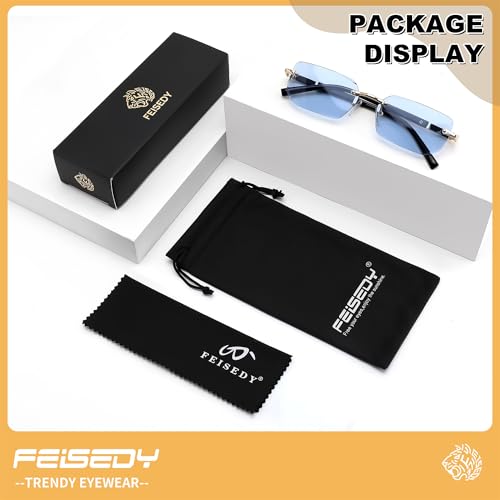 Image of FEISEDY Rimless Sunglasses Y2K Retro Small Narrow Clear Eyewear Vintage Rectangle Sunglasses for Women Men B2643
