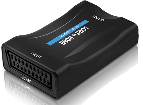 QGECEN Adaptador Euroconector a HDMI, 1080P Conversor Scart a HDMI para VHS/PS2, con Cable USB, Soporta 720P & 4:3/16:9 para Vídeo, Reproductor DVD, PAL/NTSC, Consolas Retro Wii/N64