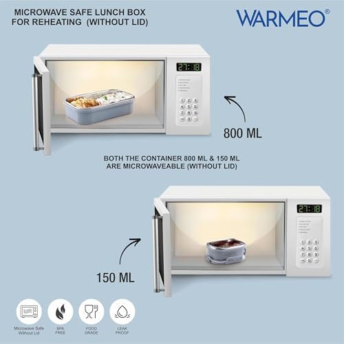 Image of WARMEO MICROMATE Microwave-Safe Stainless Steel Lunch Box, Bpa Free, Perfect for Office, School, Travelling, Combo(800ml+150 ml),Blue