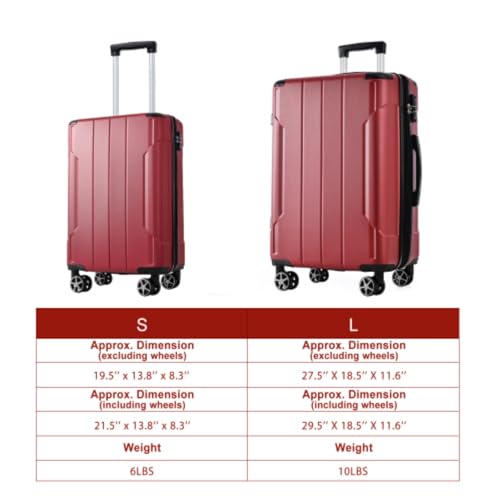 Luggage Set 2 Pieces, Carry-on Luggage, Hard Shell ABS, Lightweight Expandable (28 Inches Only) Dual Wheel Suitcase, Zipper Compartment, TSA Lock, Set of 2 (20/28), Red3