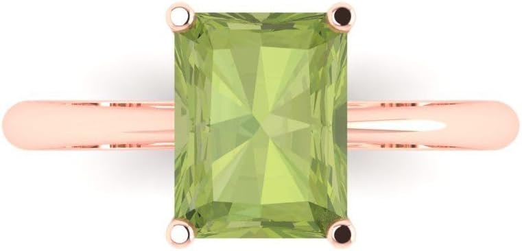2.6 ct Brilliant Radiant Cut Solitaire Green Peridot Classic Wedding Statement Bridal ring Solid 18K Rose Gold for Women