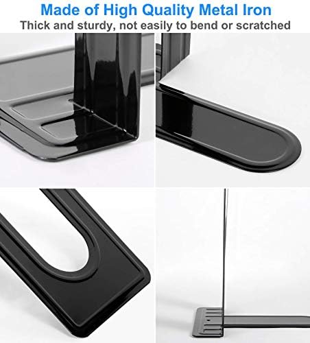 Heavy Duty Bookends for Shelves, Anti-slip Base, Black, Great for Library, Office, Home, School, 4 Pairs