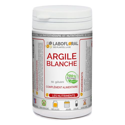Argile blanche Labofloral 50 gélules dosées à 400 mg - Complément alimentaire - Vertus purifiantes et protectrices du tube digestif - Fabriqué en France