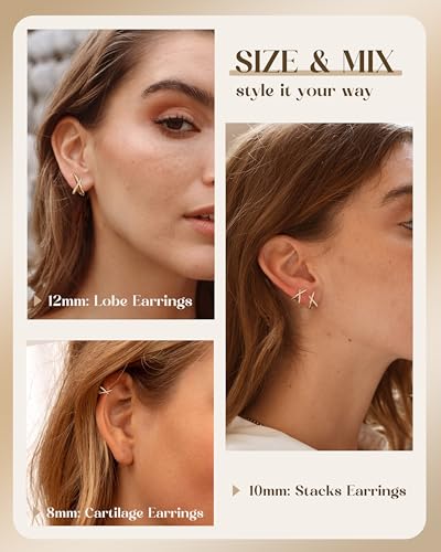 BESTEEL 3Pairs Gold Earrings for Women - Hypoallergenic 14K Gold Stud Earrings Small Hoops Trendy Simple Minimalist Cubic Zirconia Stud Hoop Earrings for Women Gifts4