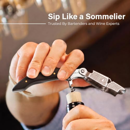 Foto von HiCoup Korkenzieher Wein-Öffner und Folienschneider - Profi-Kellnermesser aus Edelstahl für Sommeliers, Servierkräfte & Barkeeper - Ebenholz