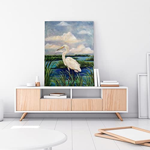 Seabird Wall Art Coastal Heron Wall Decor Beach Blue Heron Pictures Blue Green Canvas Prints For Living Room Bedroom Office Kitchen Decor 24X32Inch(60X80Cm) Unframe-Style #TOP2