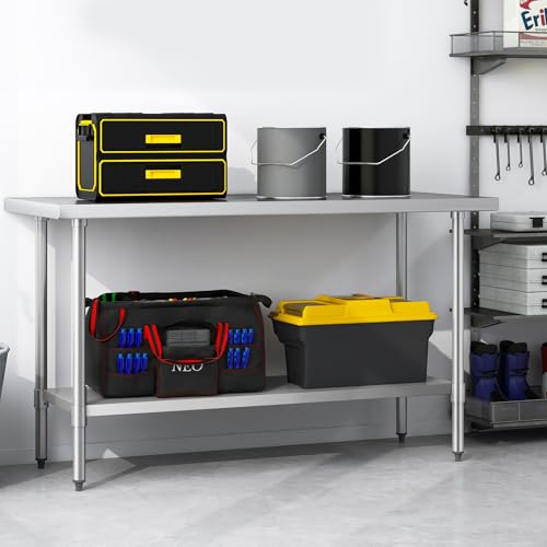 SAFEPLUS 60\" x 24\" Stainless Steel Table with Wheels and Adjustable Shelf for Prep & Workstations Commercial Heavy Duty worktables - Thumbnail 3