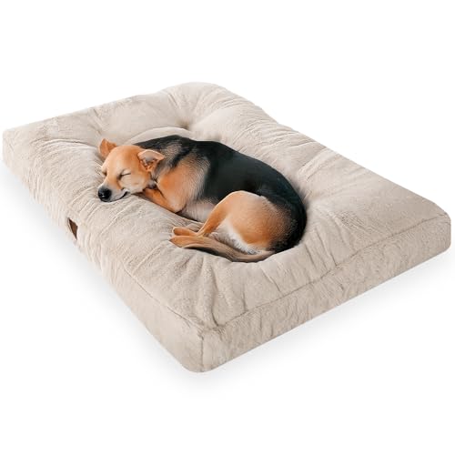 Plush Calming Dog Crate Beds for Dogs, Washable Dog Bed, Fluffy Dog Sleeping Mat, Comfy Anti-Slip Pet Kennel Pad, Anti-Scratch Pet Kennel Pad (Milky Brown, Small 21.6" L x 17.7" W x 3.9" Th)
