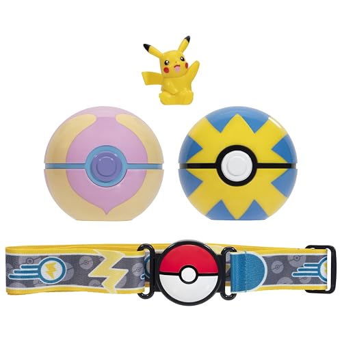 Pokémon Juego de cinturón Pikachu Clip 'N' Go Incluye un cinturón temático y una Figura de acción Pikachu de 5 cm con Accesorios de Sana Bola y Bola Rápida
