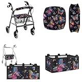 Maiyoinou Butterfly Walker Seat Cover Ideal Gifts for Seniors in Assisted Living and Back Rest Covers Lightweight Rollator Walker Storage Bag Seniors Attachment Pouch for Walkers (3 Pieces)