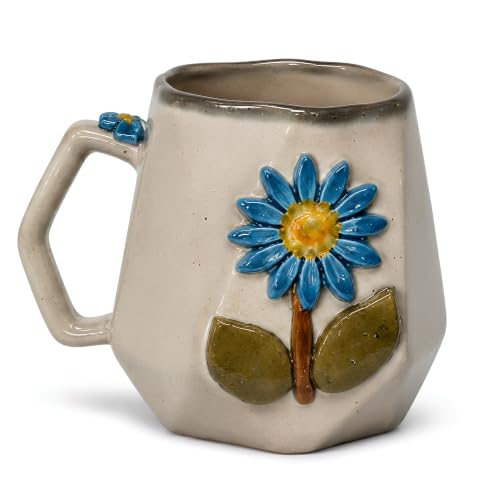 Image of Handmade Ceramic Mug 3D Daisy Flower Design Coffee Tea Cup 240 ml Gift for Coffee Lovers Kitchen Decor (Pink /Light Blue /Yellow /Grey) (Grey)