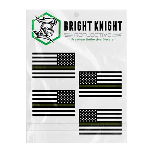 Image of Bright Knight Decals Reflective Flag Sticker, 2 inch x 1 inch Greenline American Flag Sticker Mirrored 2 Pair with Retro-Reflective Vinyl, Made in USA