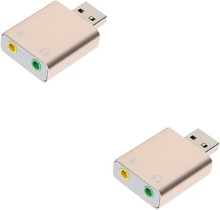 Hemobllo 2pcs USB External Sound Card Universal Adapter Audio Interface for PC Sound Card for PC Sound with Microphone Jack Sound Effects Board USB to Audio Jack Aluminum Alloy Golden Bus