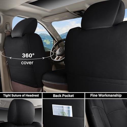 Image of Coverado Chevy Silverado Waterproof Canvas Seat Covers Full Set, Fit for 2014-2018 1500, 2015-2019 2500HD 3500HD Chevy Silverado GMC Sierra Crew Double Extended Cab (Flat Front&Curved Rear, Black)