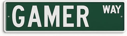 AMERICAN LUXURY GIFTS GAMER WAY Street Sign – Cool Gaming Zone Wall Decor for Teens – 18×5 Metal Wall Art for Boys Bedroom, Game Room & Gamer Setup