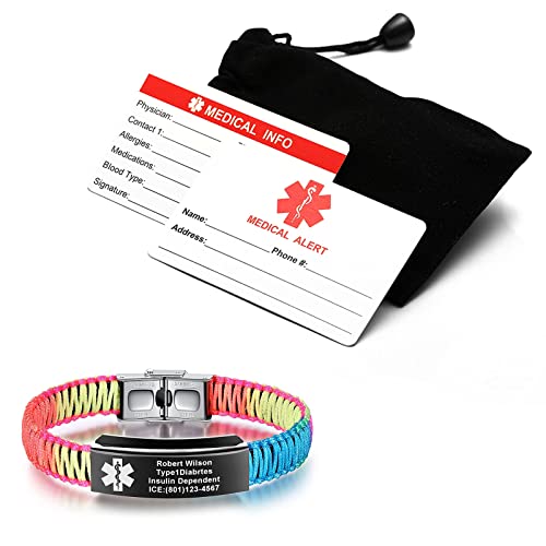 Just Meet You Medical Alert Bracelets For Women Personalized | Customizable Medical Id Bracelet For Men Girls & Boys | Rainbow Nylon Rope Handmade Braided Medical Bracelets, Adjustable #TOP5