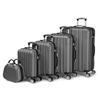 LALAHO Set de 5 Valises de Voyage avec Vanity Case, Valise Grande Taille & Cabine, Petite Valise, ABS avec roulettes Pivotantes 360°, Cadenas et Poignée Télescopique (Gris foncé)