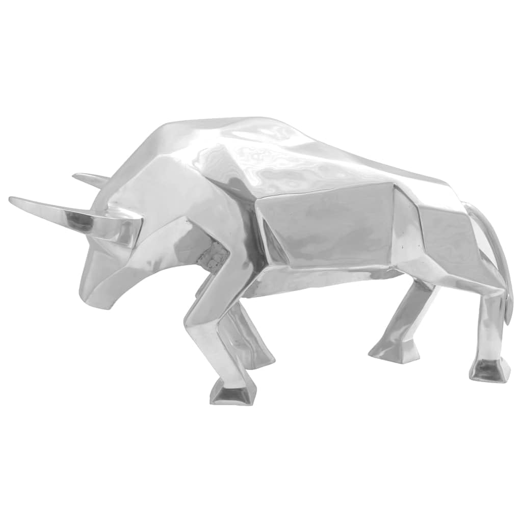 Silberne Bullen Figur Skulptur aus Aluminium, 74 x 23 x 30 cm Hochglanz, Deko Objekt für Wohnzimmer, Regal, Kaminsims, Fensterbank, Eingang, Sammlerfigur und Geschenk