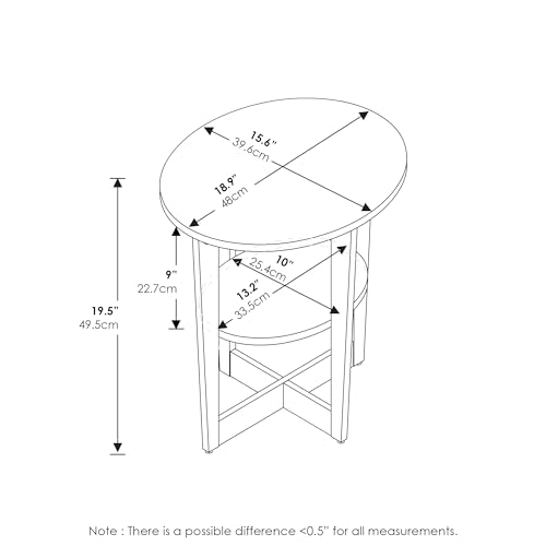 Image of Furinno Jaya Side Table Set of 2, 2-Tier Round Modern End Table with Oval Tabletop, Night Stand, Bedside Table with Open Shelf, for Living Room, Bedroom, Plain White