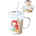 Tasse à lait pour enfants avec paille, verre transparent 400 ml Apprendre à boire une tasse de formateur, une jolie tasse pour boire au micro-ondes avec un couvercle anti-fuite pour tout-petit Enfants