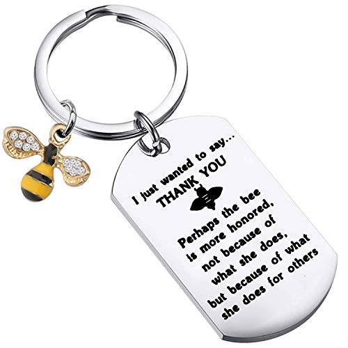 BEKECH Llavero de abeja con texto en inglés "Quizás la abeja es más honrada por lo que hace la abeja joyería", plateado, Small