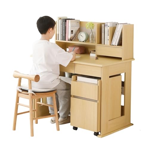 Harper & Bright Designs 学習机 ジュニアデスク 木製 ブックシェルフ付き キャスター付きワゴン 幅100cm リビング学習机 子供用 中学生 男の子 女の子 コンパクトデスク