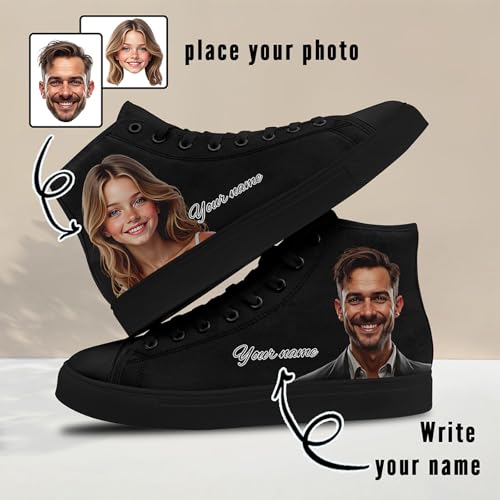 Custom Couple High-top Canvas Shoes for Men&Women Gift for Lovers Personalized Photo Name Light-Weight Flat Casual Sneaker2