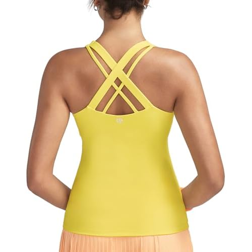 RUNNING GIRL Tank top with Built in Bra for Women,Compression Shirts Crisscross Back Workout Yoga Tops Bright Yellow Large