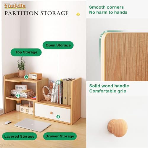 Image of Yindella Multi-Functional Desktop Bookshelf Organizer, Wooden Storage Shelf, Adjustable Office Desk Organizer for Books, Stationery, Space-Saving Home & Office (Desk Bookshelf-01)