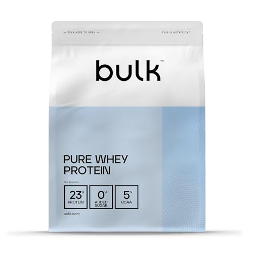 Bulk Pure Whey Proteína en Polvo, Unflavoured, 23g Proteína y 5g BCAA por ración, Batido de Whey Concentrado, Bajo en azúcar, Favorece el crecimiento y la recuperación muscular, 500g Bulk Pure Whey Proteína en Polvo, Unflavoured, 23g Proteína y 5g BCAA por ración, Batido de Whey Concentrado, Bajo en azúcar, Favorece el crecimiento y la recuperación muscular, 500g