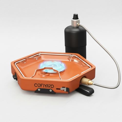 Cofiyard 1-Burner Propane Stove Portable Camping Stove with Carry Strap, Backpacking Camp Stove for Outdoor Cooking, Flick-Style Ignition, 8600 BTUs Gas Stove for Camping BBQ& More (Orange)