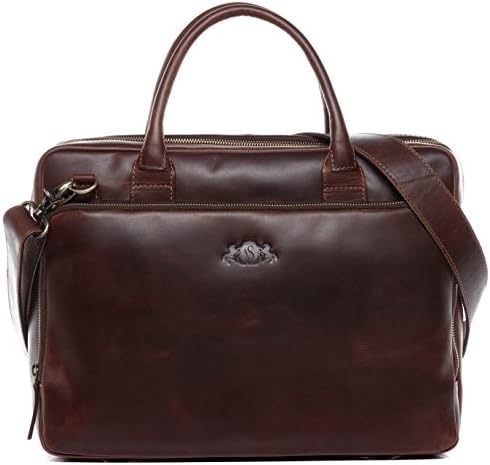 SID & VAIN Laptop Bag Ryan XL Business Briefcase Real Leather 15 inch Laptop Portable Computer Satchel Leather Bag Women and Men Brown