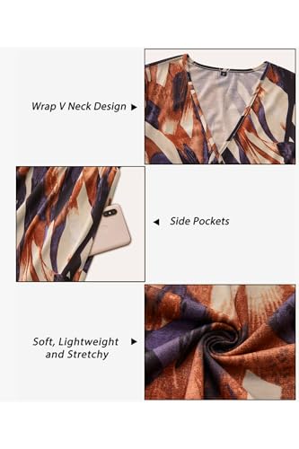 Image of OUGES Casual Summer Dress for Women Wrap V Neck A Line Midi Dresses with Pockets