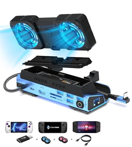 Legion Go/ROG Ally/Steam Deck Dock - 14-in-1 Docking Station Dismantling Dual Cool Fans Steam, M.2 NVMe Enclosure,4K@60Hz,4 USB Ports,100W PD Charging, Gigabit Ethernet Fit for Steam Deck