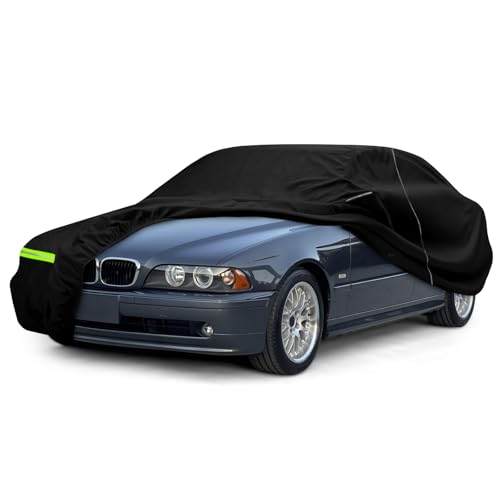 Waterproof Car Cover Compatible with 1988-2002 BMW 5 Series E34 E39, 6 Layers All Weather Car Covers with Zipper Door and Windproof Bands for Snow Rain Dust Hail Protection