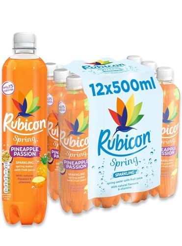 Rubicon Spring 12 Pack Pineapple Passion, Sparkling Spring Water with Real Fruit Juice & Natural Flavours, Only 15 Calories - 12 x 500ml Multipack Bottles by Kandy Collection
