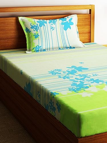 Image of Home Sizzler 210 TC Microfibre Green Single Bedsheet with 1 Pillow Cover