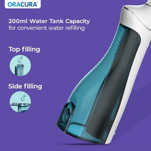 Image of ORACURA Smart PLUS Water Flosser OC200 LITE White with 2 Nozzle tips | Portable & Rechargeable | Custom 8 Water Pressure Settings | 200ml Water Tank Capacity | IPX7 Waterproof | 365 Days Warranty