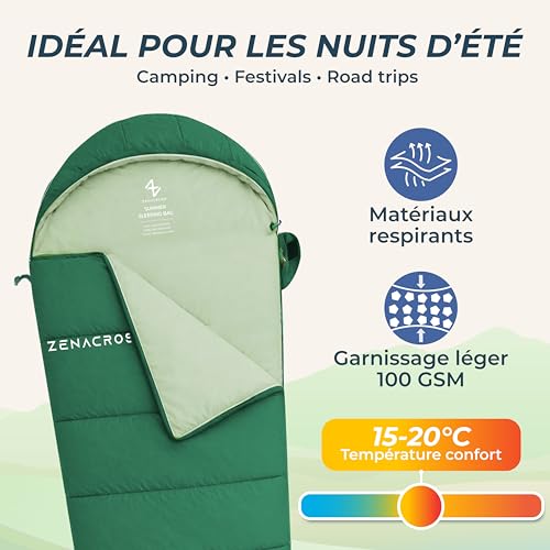 Zenacross Sac de Couchage Été Adulte 900g Compact Léger Vert – vue 2