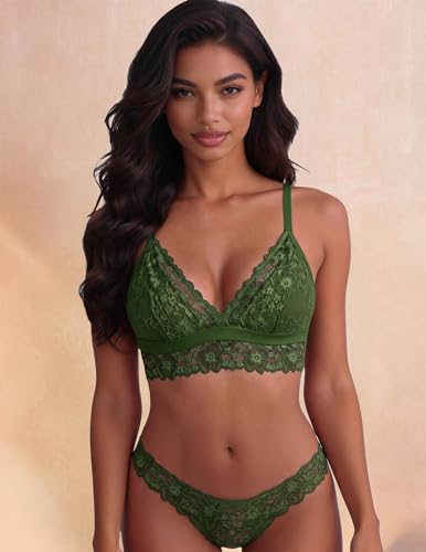 Image of Avidlove Lace Bralette for Women Sexy Wireless Bralettes Non Padded Bralette V Neck Minimizer Lingerie